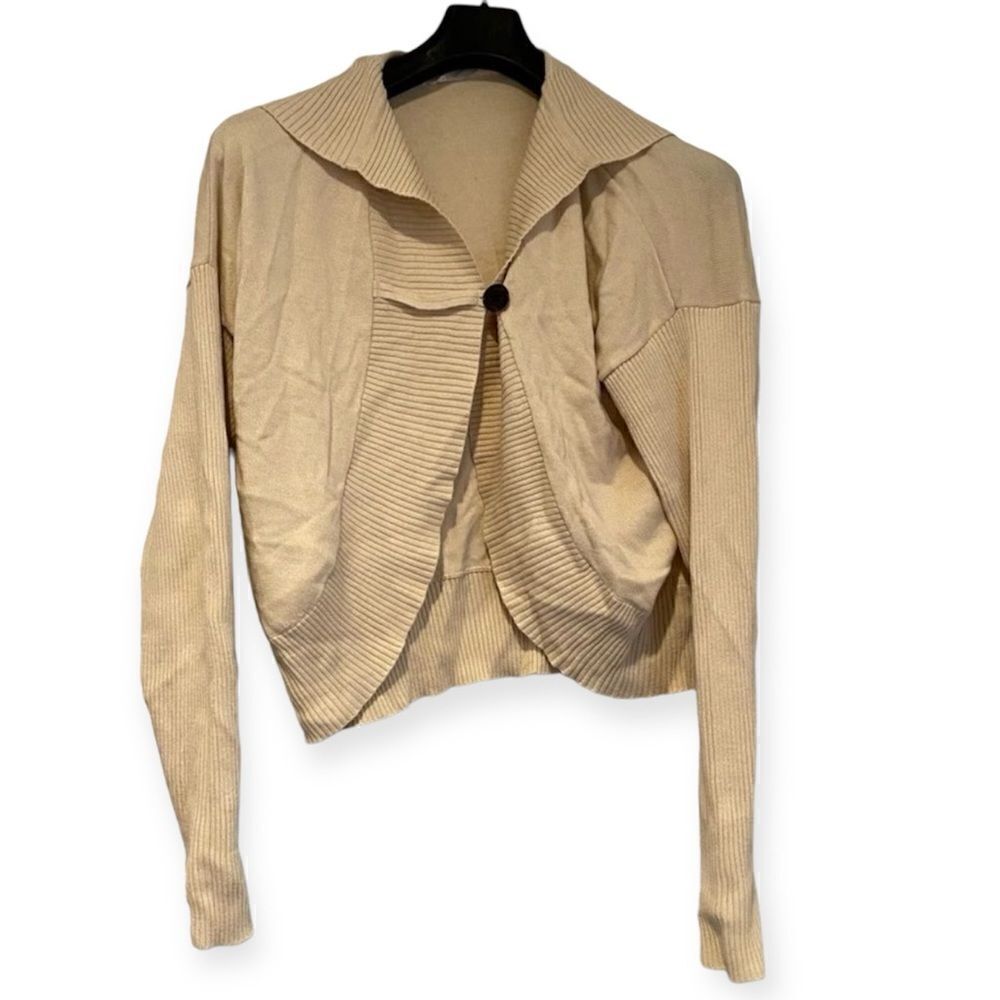 Athleta Cream Single Button Hooded Ribbed Knit Cardigan Sweater Size 1X